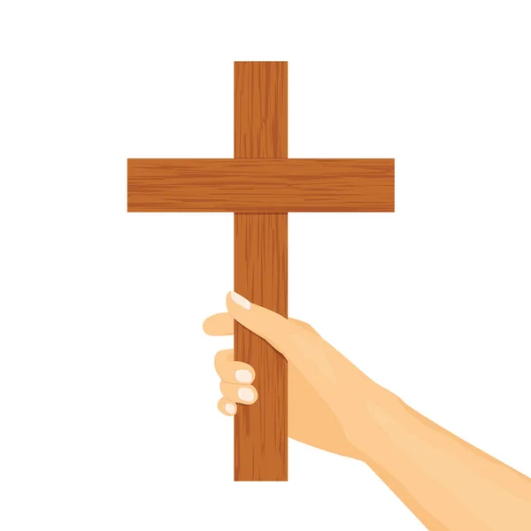 Mano Celebración Cruz Cristiana Pascua Semana Santa Viernes Santo Símbolo — Vector de stock