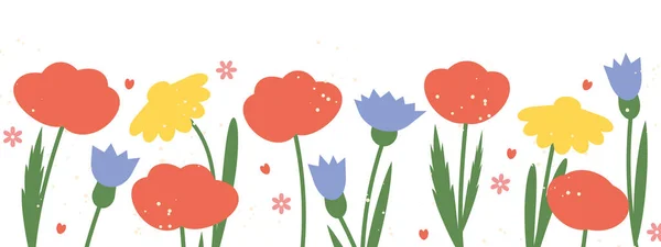 Summer Flowers Banner Poppies Cornflowers Margarets Vector Illustration — Stock Vector