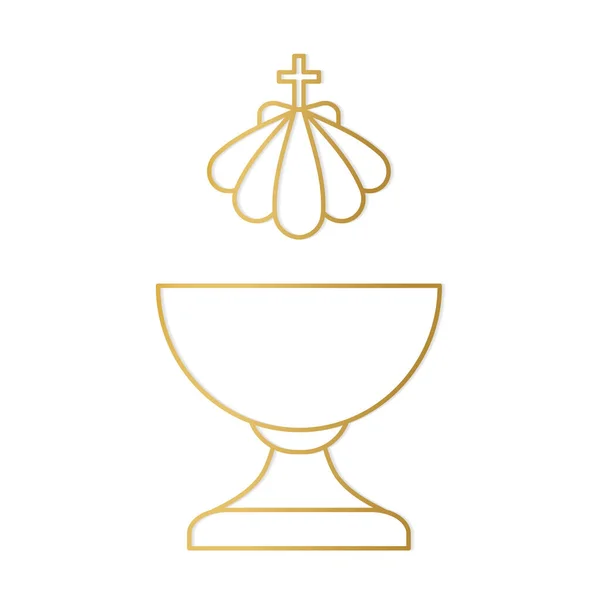 Золотой Шрифт Крещения Иконка Векторная Иллюстрация Раковины Крещения — стоковый вектор