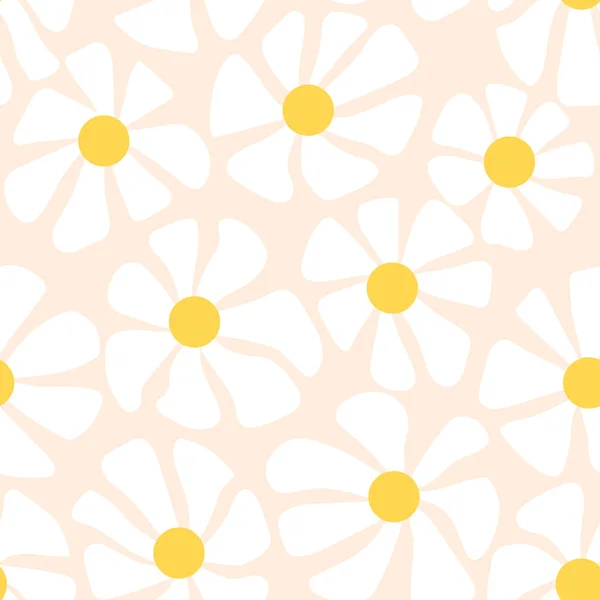 Retro Style Daisy Flower Seamless Pattern Vector Illustration — Stock Vector