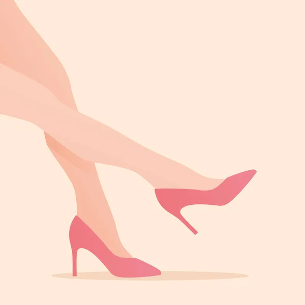 Jambes Fines Femelles Chaussures Talons Hauts Roses Illustration Vectorielle — Image vectorielle
