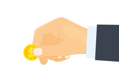 İş adamı elinde dolar sikkesi, bağış, yatırım, satın alma konsepti...