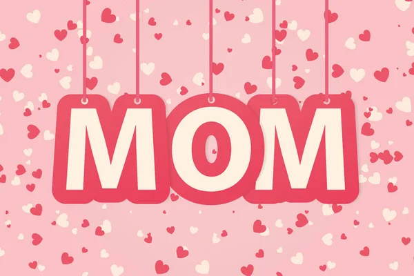 Mother Day Banner Mom Word Made Hanging Letters Heart Background — Stock Vector
