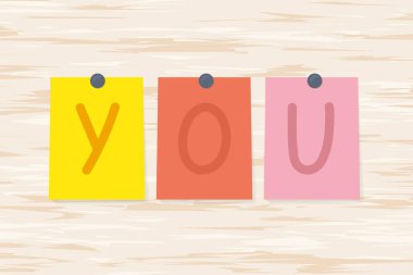 Renkli not kağıtlarına yazdığın kelime vektör çizimi