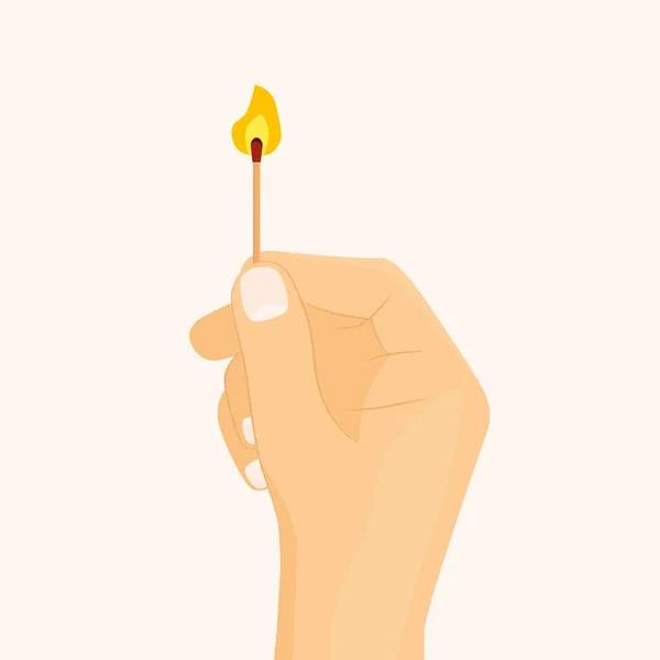 Hand Holding Burning Match Vector Illustration — Stock Vector