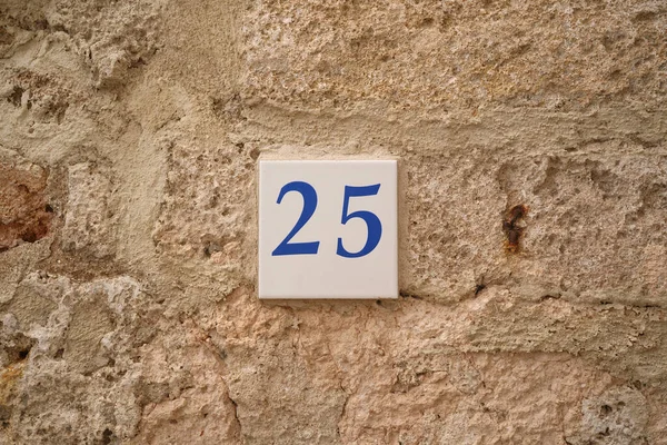 Ceramic Number Plate Old Stone Wall — Stock Photo, Image