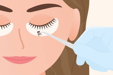 kirpik uzatma prosedürü; estetik tıp kliniği, güzellik salonu konsepti - vektör çizimi