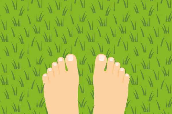Bosé Nohy Stojící Zelené Trávě Vektorové Ilustrace — Stockový vektor