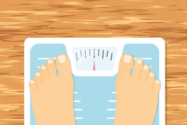 feet standing on bathroom scales,  top view- vector illustration