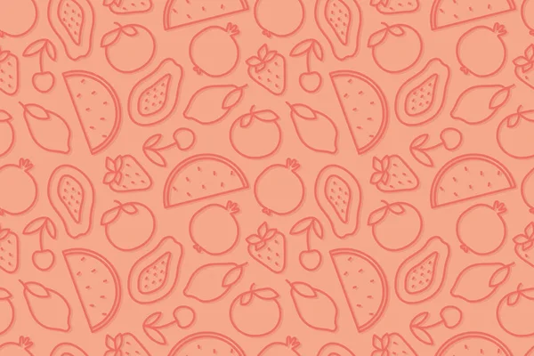 Seamless Summer Fruits Pattern Cherry Strawberry Lemon Orange Papaya Watermelon — Stock Vector