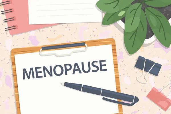 Menopausa Scritta Appunti Composizione Laica Piatta Tavolino Terrazza Vector Illustratio — Vettoriale Stock