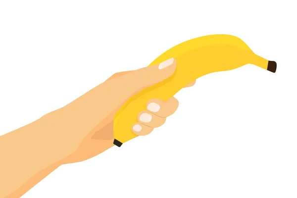 バナナの果物を与える手 ベクトル図 — ストックベクタ