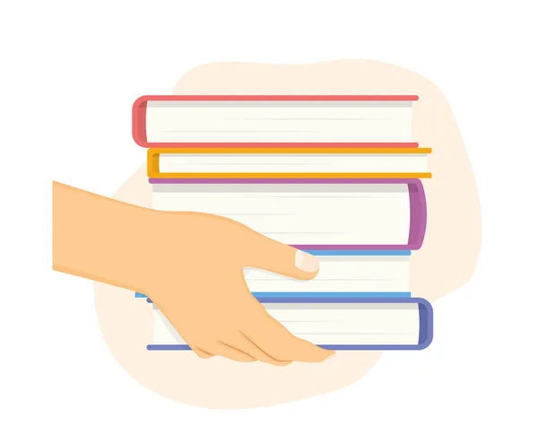 Hand Holding Stack Books Concept Learning University Wisdom Vector Illustration — Stock Vector
