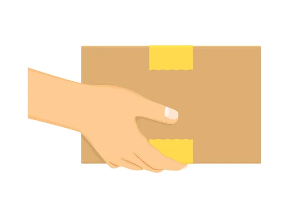 Χέρι Κρατώντας Χάρτινο Κουτί Ρητή Παράδοση Courier Έννοια Της Ναυτιλίας — Διανυσματικό Αρχείο