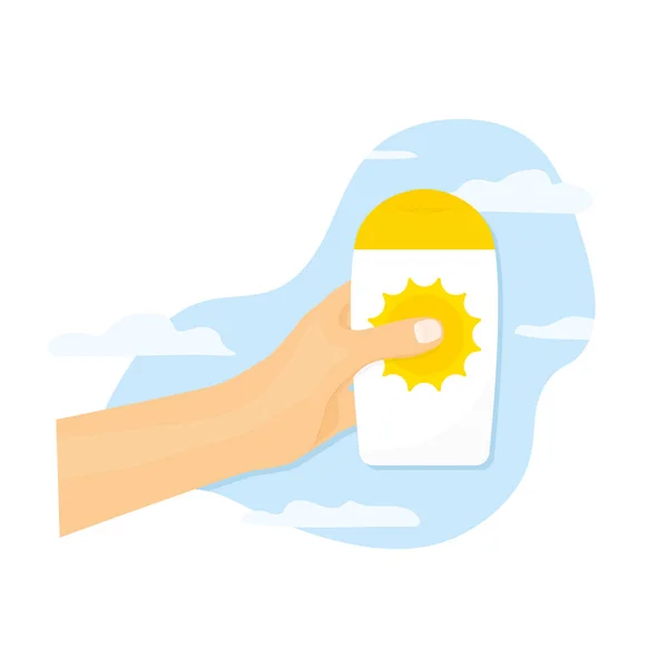 Hand Hält Sonnencreme Spf Creme Konzept Der Hautverbrennung Krebsprävention Vektor — Stockvektor