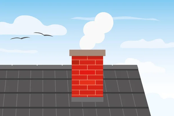 煙突の煙と屋根 家の暖房 大気汚染 二酸化炭素の概念 ベクトル図 — ストックベクタ
