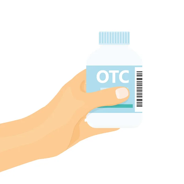 薬の上にOtcで手を保持パッケージ ベクトル図 — ストックベクタ