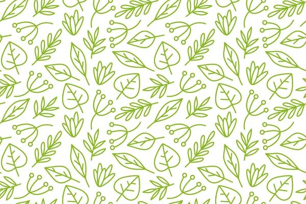 緑の自然 葉とツイッグの花のシームレスなパターン ベクターイラスト — ストックベクタ