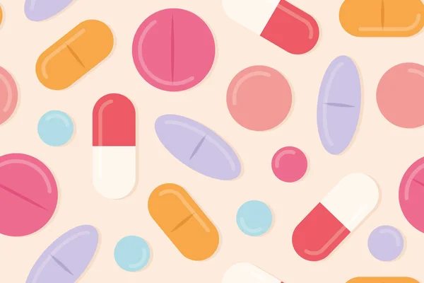 Medisch Naadloos Patroon Met Kleurrijke Pillen Vector Illustratie — Stockvector