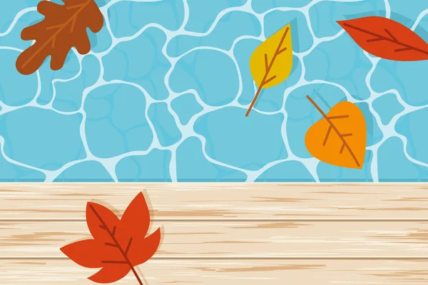 秋天五彩斑斓的树叶飘浮在池塘里 夏末概念 矢量图解 — 图库矢量图片