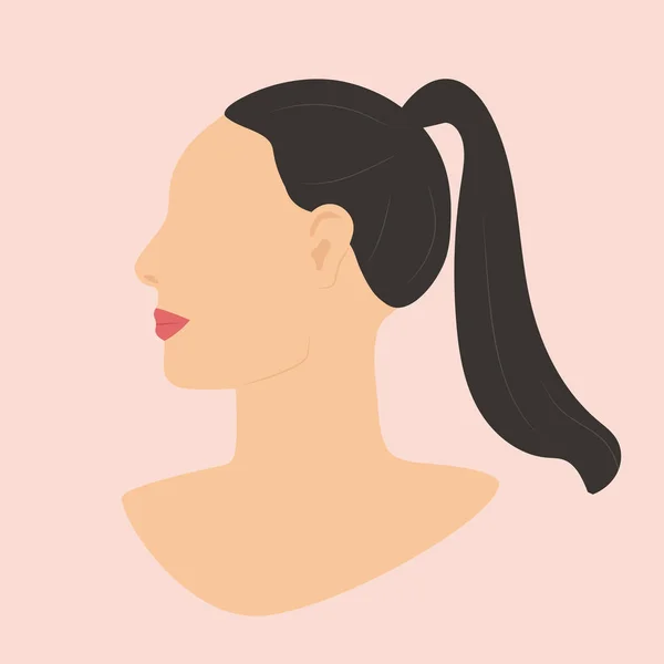 Profile Beautiful Woman Ponytail Vector Illustration — Stock Vector