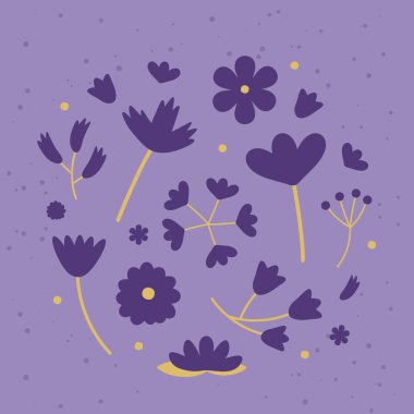 Mavi çiçekler tasarım elementleri bileşimi - vektör illüstrasyonu