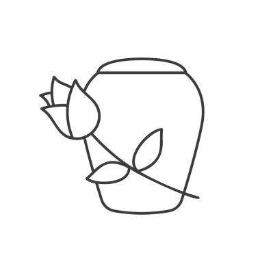 Kül ve gül çiçeğiyle cenaze vazosu - vektör illüstrasyonu