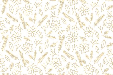 Altın kış, Noelsiz desen noktalı çiçekler ve çiçek dalları ile; tebrik kartları ambalaj kağıtları, duvar kağıtları- vektör illüstrasyon için harika