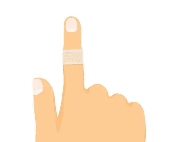 Skadat Finger Med Självhäftande Plåster Vektor Illustration — Stock vektor