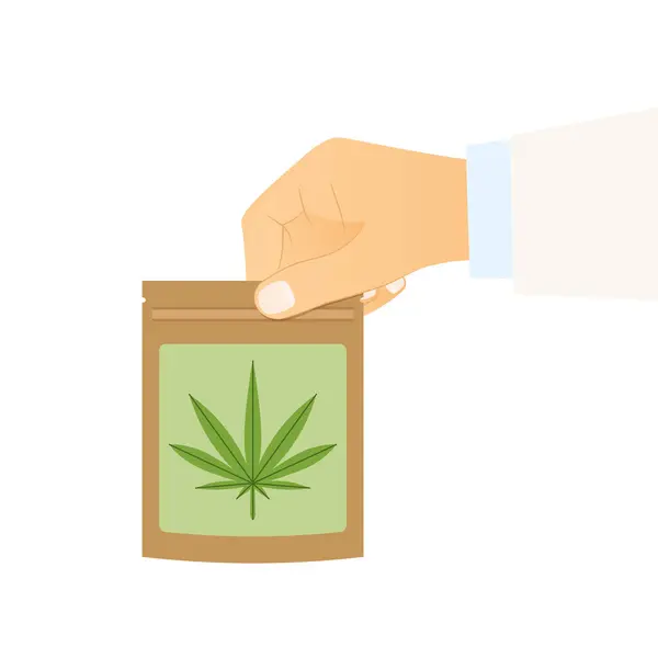 Läkare Hand Hålla Paket Med Medicinsk Marijuana Vektor Illustration — Stock vektor