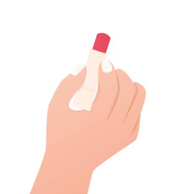 Kırmızı ruj taşıyan kadın eli - vektör çizimi