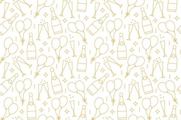 Christmas New Year Eve Party Golden Seamless Pattern Champagne Bottle — Stock Vector