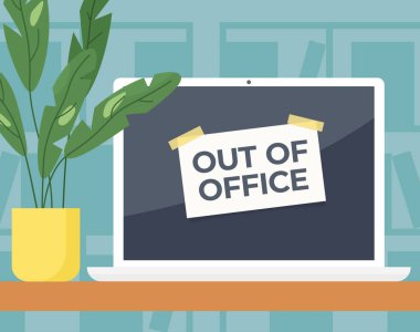 Laptop ekranındaki ofis dışı ileti - vektör illüstrasyonu