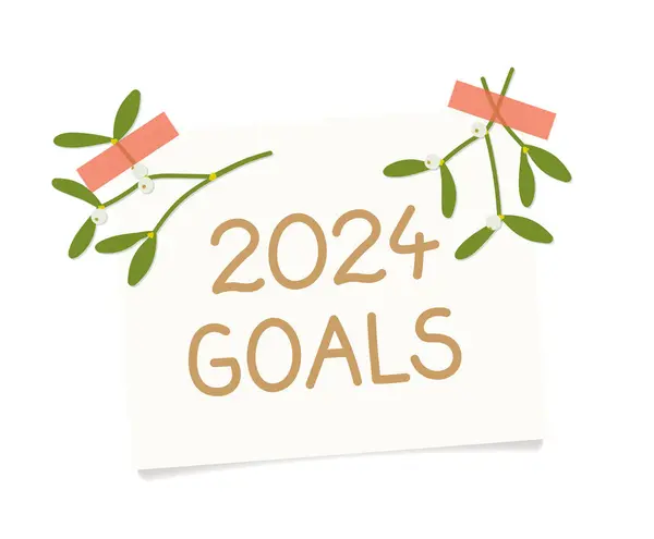 stock vector note with 2024 goals and mistletoe twigs- vector illustration