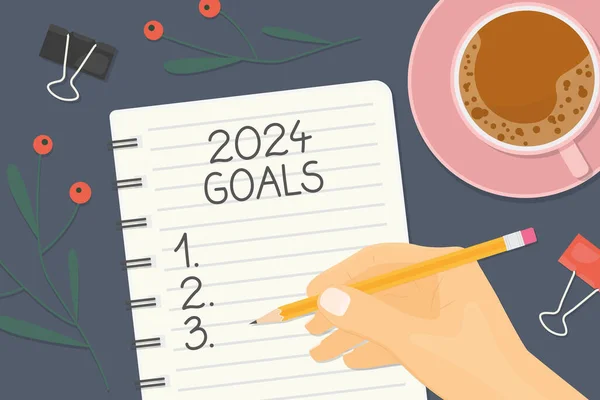 Writing 2024 Goals Flat Lay View Vector Illustration — Stock Vector