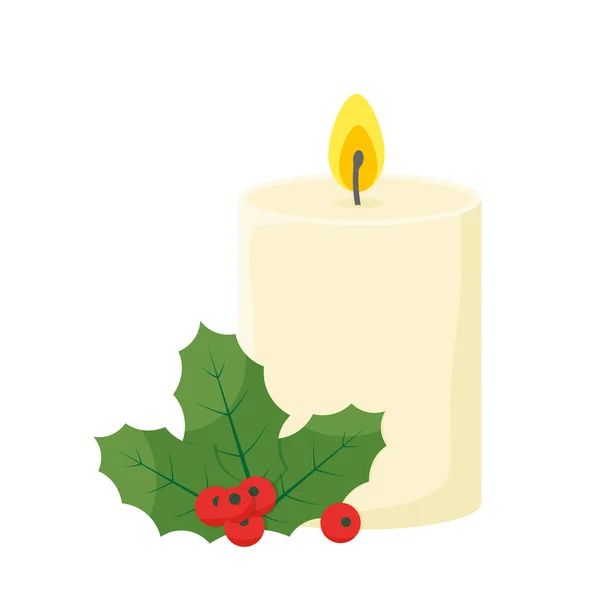 Avvento Candela Natale Con Agrifoglio Berry Vector Illustrazione — Vettoriale Stock