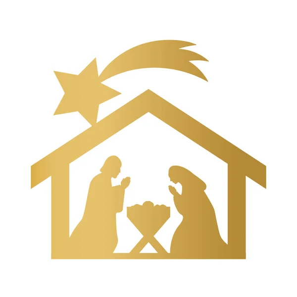 Presepe Natale Notte Santa Maria Giuseppe Con Gesù Bambino Una — Vettoriale Stock