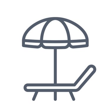 Plaj şemsiyesi ve güneşli yatak simgesi - vektör illüstrasyonu