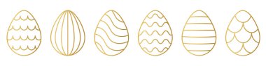 Değişik dekoratif elementlere sahip bir dizi altın paskalya yumurtası - vektör çizimi