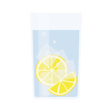 limon dilimleri ve buz küplü bir bardak su; günlük hidrasyon konsepti; sağlıkla ilgili bloglar, sağlık yayınları veya yaşam tarzı web siteleri için mükemmel - vektör çizimi