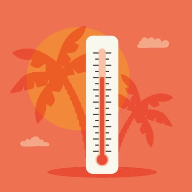 red thermometer, high temperature warning, hot summer day, heatwave, climate change concept- vector illustration clipart