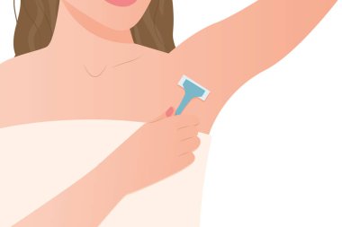 Jilet-vektör çizimi ile koltuk altını tıraş eden kadın