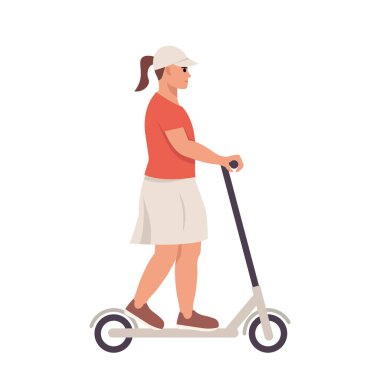 Elektrikli scooterla gezen genç bir kadın.