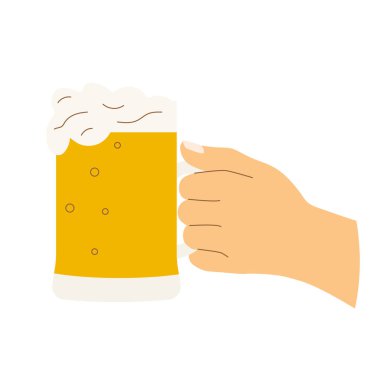 Köpük vektör illüstrasyonlu büyük birayla el ele tutuşmak