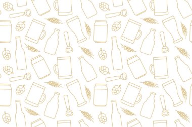 Kusursuz bira kalıbı; şişe, cam, hop konisi, arpa kulağı, açıcı; ambalaj kağıdı, bar veya bar menüsü, giysi, bira festivalleri veya bira fabrikaları için pazarlama materyalleri için mükemmel.