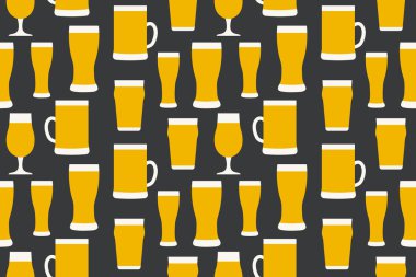 Farklı bira bardaklarına sahip kusursuz desenler; ambalaj kağıdı, bar veya bar menüleri, giyim, bira festivalleri veya bira fabrikaları için pazarlama malzemeleri için mükemmel.