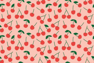 Kırmızı kiraz meyveli kusursuz desen, yaz temalı giyim, ev dekorasyonu, ambalaj, kırtasiye malzemeleri ve tebrik kartları için mükemmel - vektör çizimi