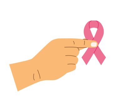 El ele tutuşan pembe kurdele, göğüs kanseri farkındalığı sembolü - vektör illüstrasyonu