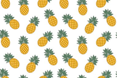 Ananaslı desen, moda tasarımı için ideal, plaj giysisi, iç dekorasyon malzemeleri - vektör illüstrasyonu