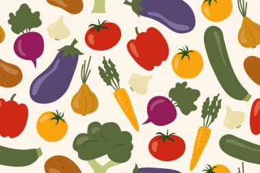 Renksiz bitkisel şablon: soğan, sarımsak, kabak, patlıcan, patates, pancar, havuç, brokoli, biber, domates-vektör çizimi